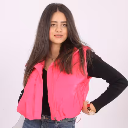 Pink puffer vest by Estringo Egyptian women's fashion brand