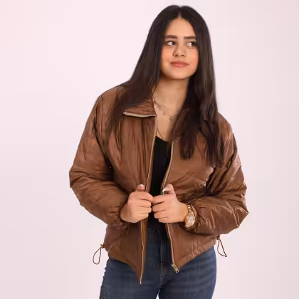 Estringo brown puffer jacket for women Egyptian fashion winter outerwear