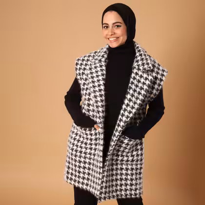 Estringo houndstooth wool long vest for women's fashion Egypt