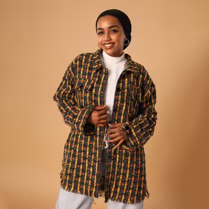 Estringo colorful wool fringed shirt in orange green yellow women's fashion