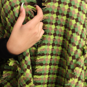 Wool Fringed Cape Shawl – Green