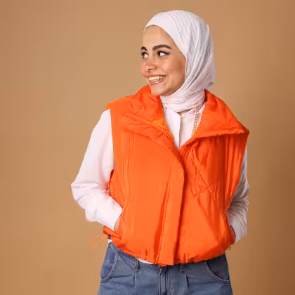 Estringo Orange Puffer Vest Women's Fashion Outerwear Egyptian Brand