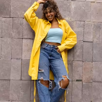 Yellow poplin cotton long shirt by Estringo Egyptian women's fashion brand