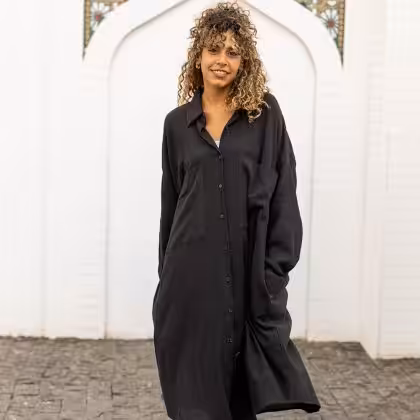 Black linen long shirt for women by Estringo Egyptian fashion