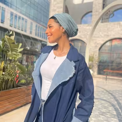 Dark blue denim coat by Estringo Egyptian women's fashion brand