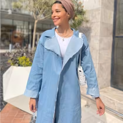 Light blue denim coat by Estringo Egyptian women's fashion brand