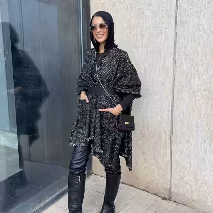 Black and gold cape shawl by Estringo Egyptian women's fashion