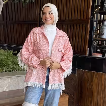 Estringo fringed red-white shirt for women Egyptian fashion style