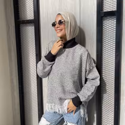 B&W Fringed Top by Estringo Egyptian Women's Fashion Brand