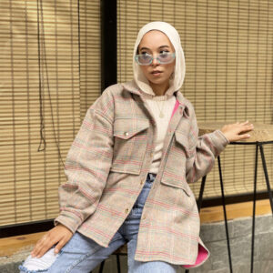 Checkered pink shirt jacket