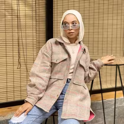 Estringo pink checkered shirt jacket for women Egyptian fashion style