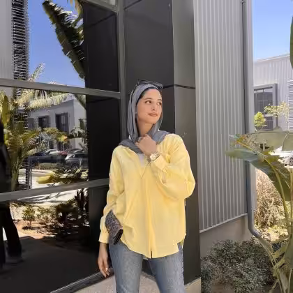 Yellow crinkled striped shirt by Estringo Egyptian women's fashion brand