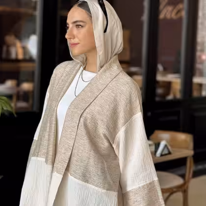 Linen Cardigan in Beige and Light Beige