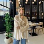 Linen Cardigan in Beige and Light Beige