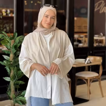 Linen Cardigan - White x Beige