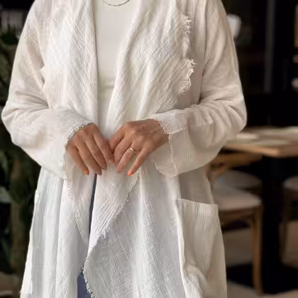 White Fringed Linen Cardigan