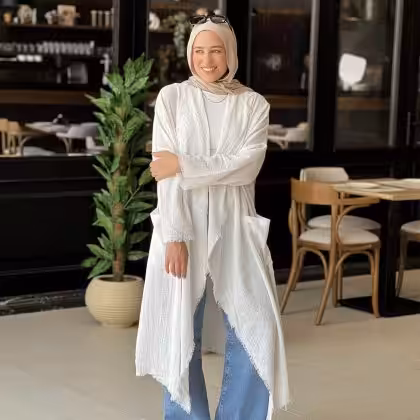 White Fringed Linen Cardigan