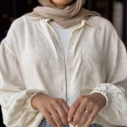 Beige Linen Cropped Shirt
