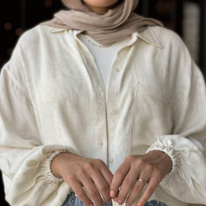 قميص كتان بيج قصير
