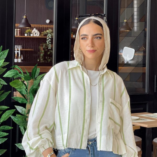 قميص كتان قصير مقلم