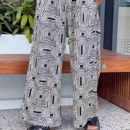 Estringo Maze Motion Satin Pants Off-White Black Women's Fashion