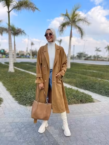 Camel coat by Estringo Egyptian women's fashion brand outerwear