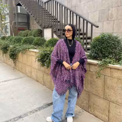 Purple tweed cape shawl by Estringo Egyptian women's fashion brand