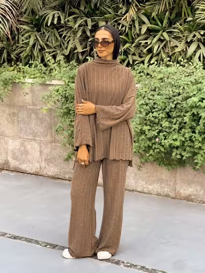 Estringo Mermaid Brown Knit Set Egyptian Women's Fashion Outfit