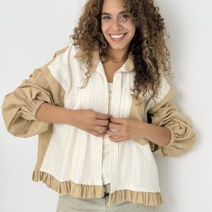 Camilia Embroidered linen-poplin shirt Beige-Offwhite