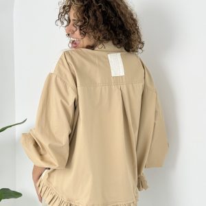 Camilia Embroidered linen-poplin shirt Beige-Offwhite