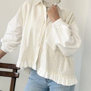 Camilia Embroidered linen-poplin shirt Offwhite-Offwhite