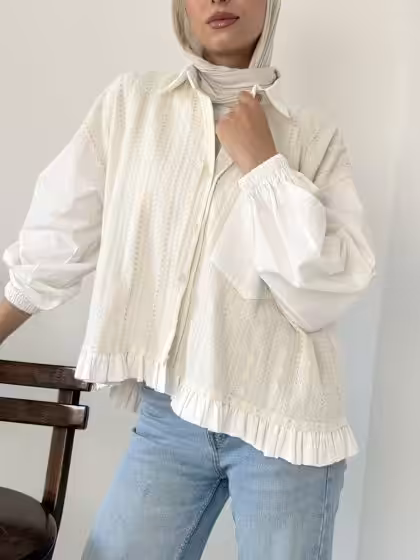 Estringo Camilia embroidered linen-poplin shirt in off-white for women