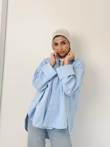 Baby blue poplin shirt by Estringo Egyptian women's fashion brand