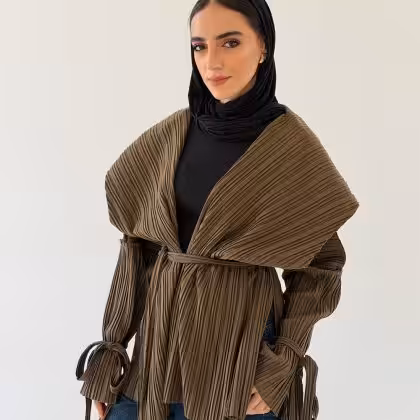 Estringo olive pleated cardigan jacket for women Egyptian fashion
