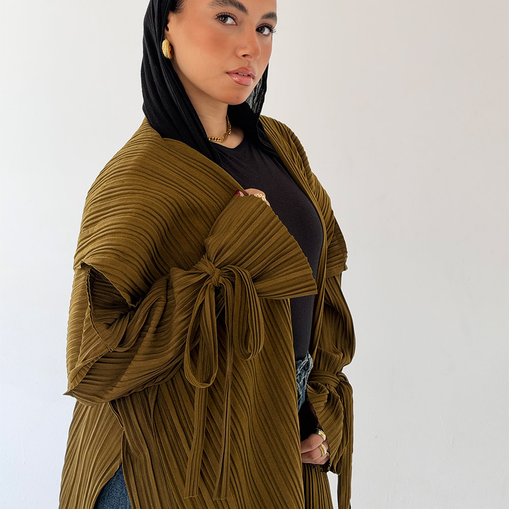 Pleats-On-The-Go Jacket/Cardigan -Yellow Olive - Image 3