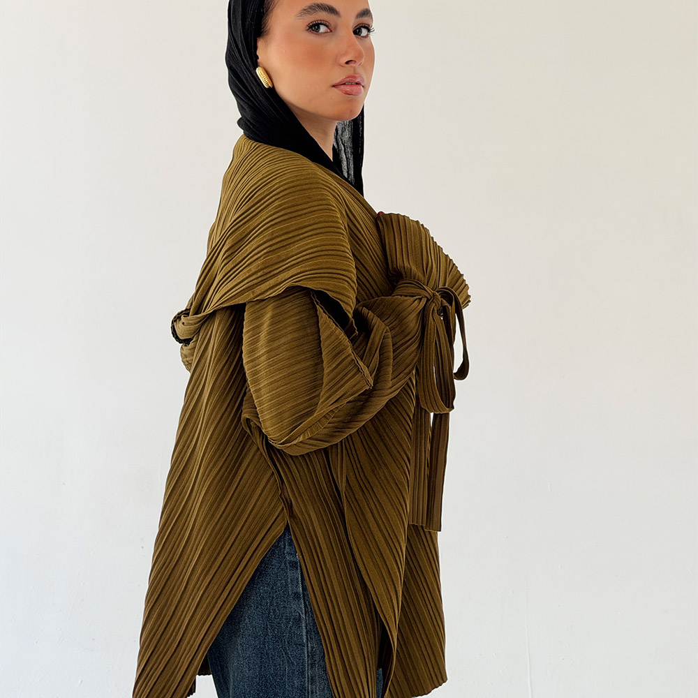 Pleats-On-The-Go Jacket/Cardigan -Yellow Olive - Image 5