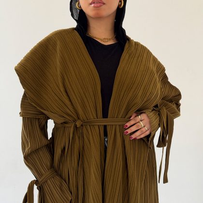 جاكيت/كارديجان Pleats-On-The-Go بلون الزيتوني الأصفر
