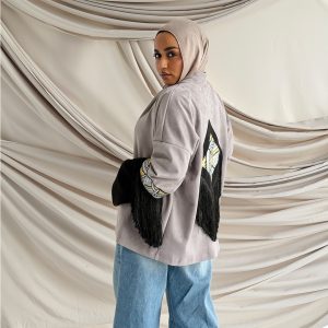 Diamond Cardigan with Tassels (Gray * Black)