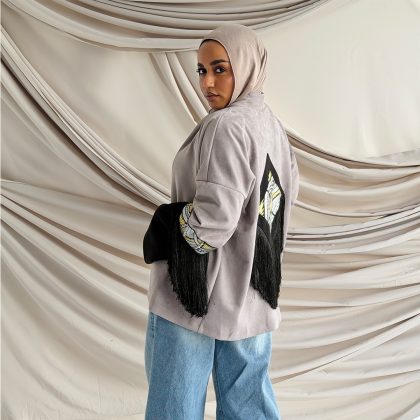 Diamond Cardigan with Tassels (Gray * Black)