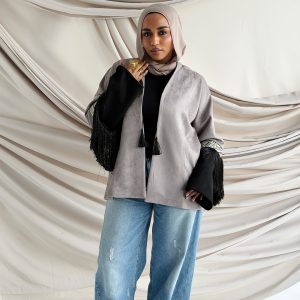 Diamond Cardigan with Tassels (Gray * Black)