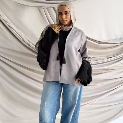 Diamond Cardigan with Tassels (Gray * Black)
