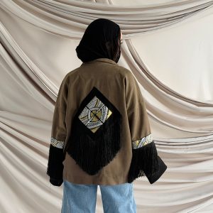 Diamond Cardigan with Tassels (Olive Black)