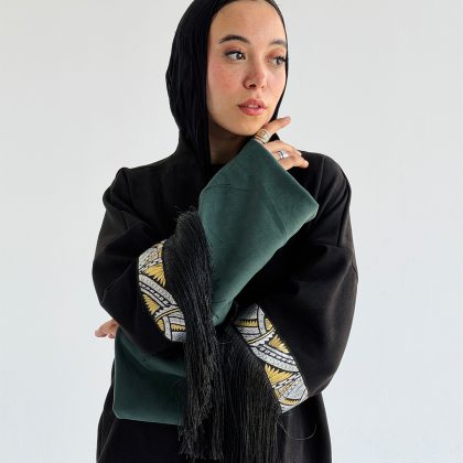 Diamond Cardigan with Tassels (Black * Green)