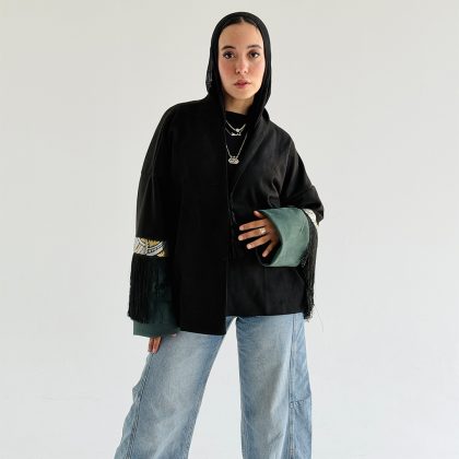 Diamond Cardigan with Tassels (Black * Green)