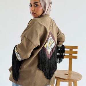 Diamond Cardigan with Tassels (Olive * Brown)