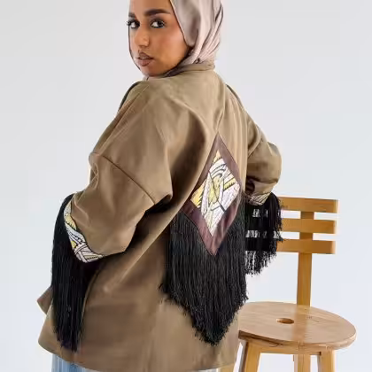 Diamond Cardigan with Tassels (Olive * Brown)