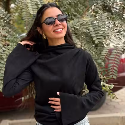 Black suede basic top by Estringo Egyptian women's fashion brand