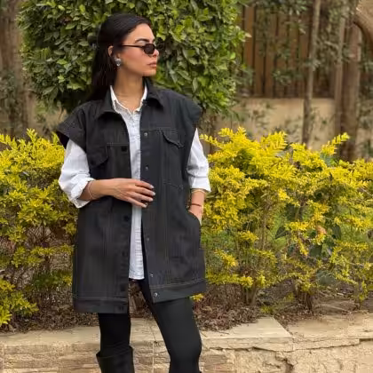 Black denim vest by Estringo Egyptian women's fashion brand