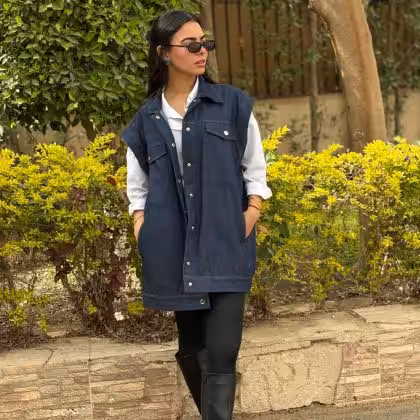 Dark blue denim vest for women by Estringo Egyptian fashion brand