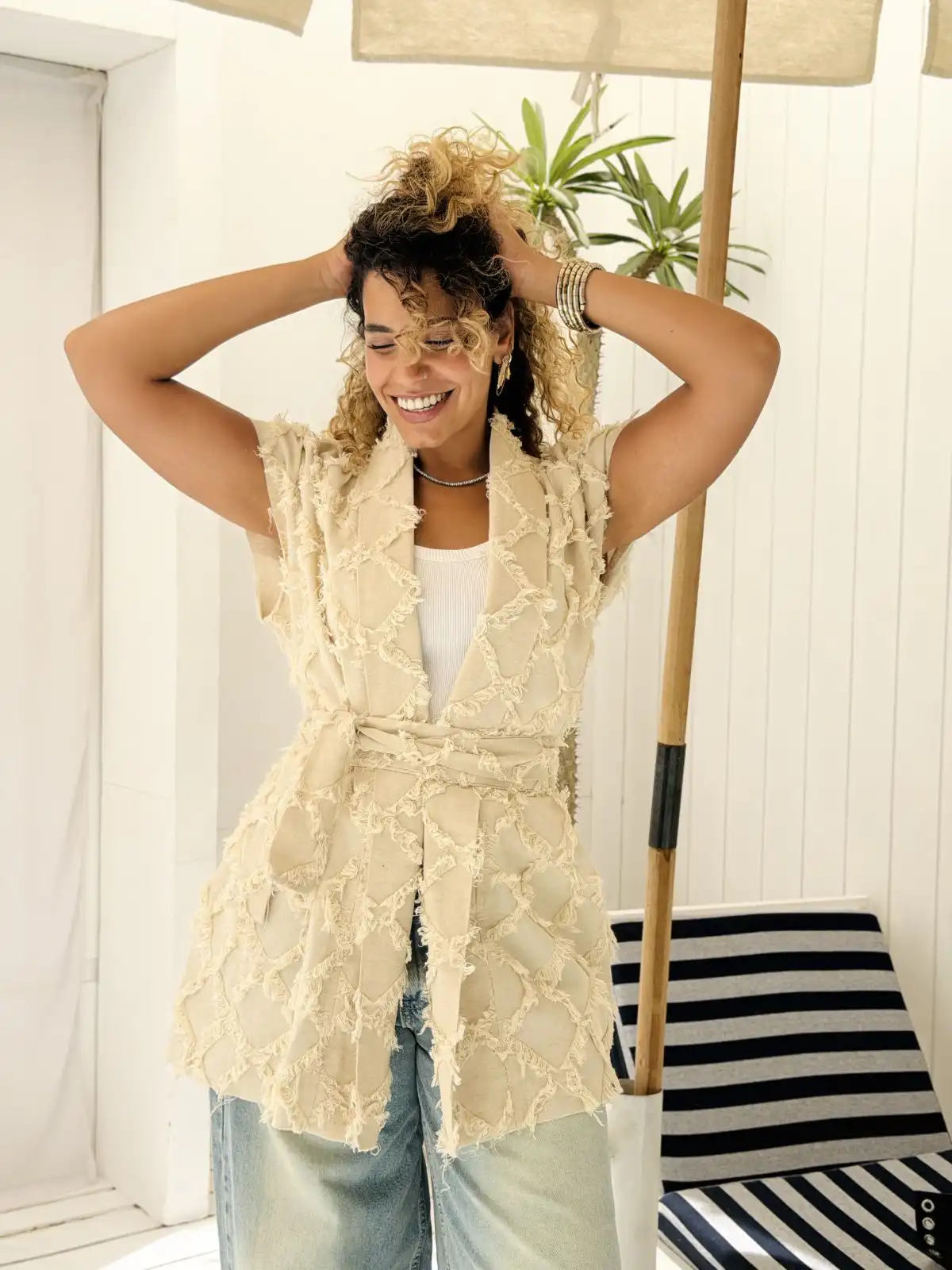 Checkmate vest (Fringed linen - Beige)